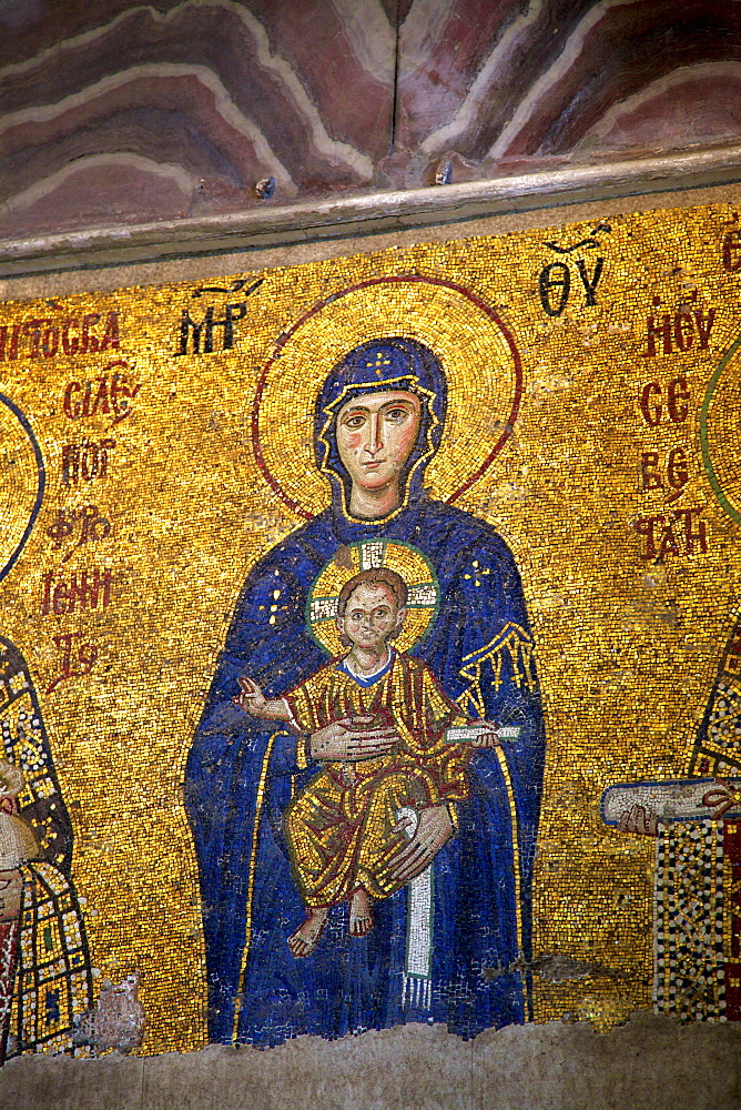 Mosaic of the Virgin and Child, interior of Hagia Sophia (Aya Sofya Mosque) (The Church of Holy Wisdom), UNESCO World Heritage Site, Istanbul, Turkey, Europe 