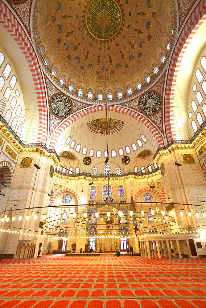 Interior of Suleymaniye Mosque, UNESCO World Heritage Site, Istanbul, Turkey, Europe 