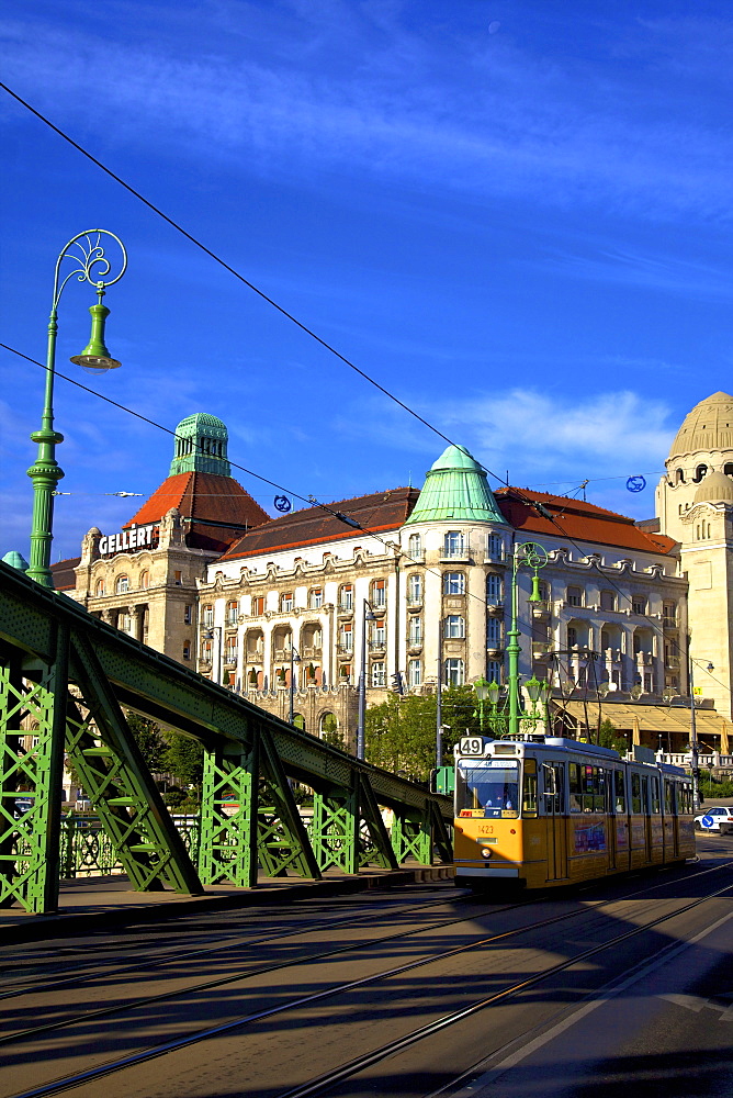 Gellert Hotel and Spa, Liberty  Bridge and tram, Budapest, Hungary, Europe