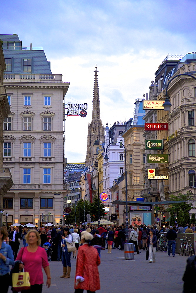 Shopping area with St. Stephen's Cathedral in background, Vienna, Austria, Europe