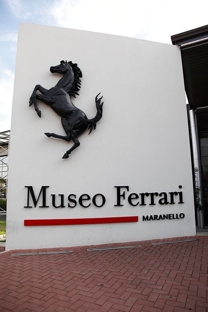 Ferrari Museum sign, Maranello, Emilia-Romagna, Italy, Europe