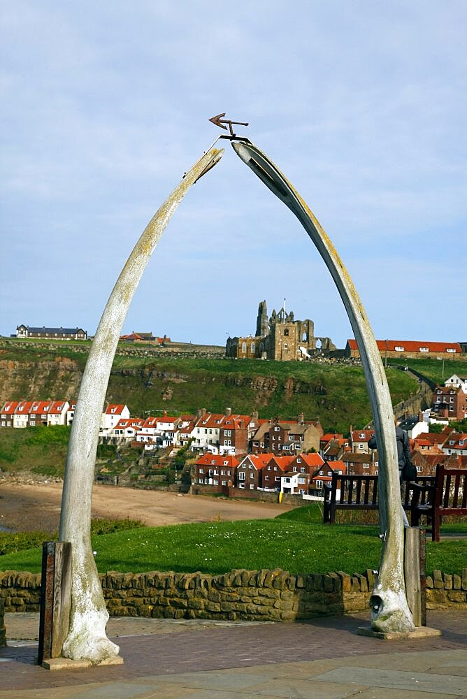 Whale Bones Arch and St. Mary's Church, Whitby, North Yorkshire, Yorkshire, England, United Kingdom, Europe