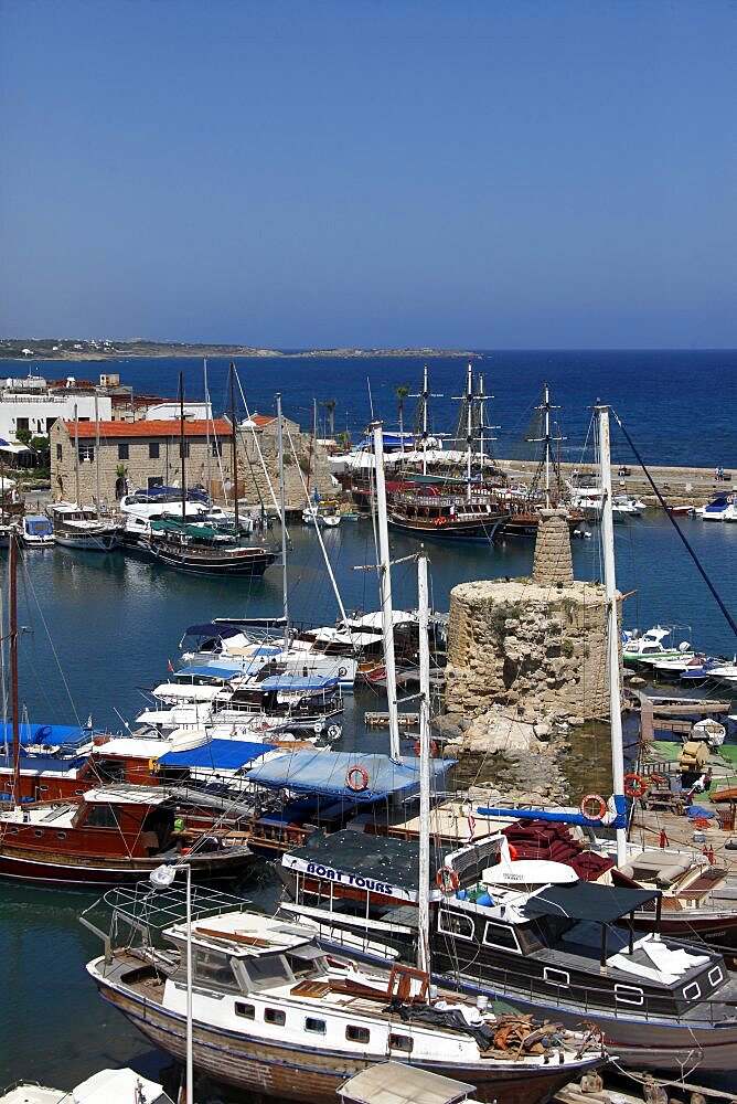 Harbour, boats and Mediterranean Sea, Kyrenia, Northern Cyprus, Europe