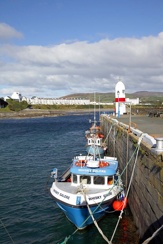 Fishing boats and Lighthouse, Isle of Man, British Isles, Europe