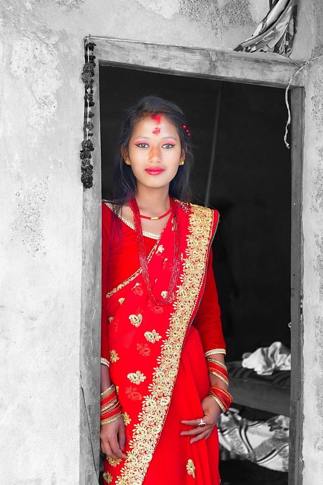 Nepalese woman of the Tharu ethnic group, portrait, Chitwan, Nepal, Asia