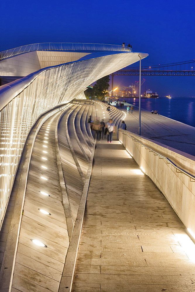 MAAT, Museum of Art Architecture and Technology at night, Belem district, Lisbon, Portugal, Europe