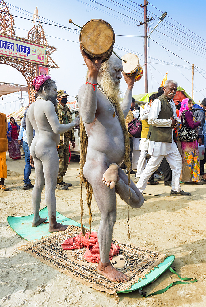 Sadhus performing a ceremony, Allahabad Kumbh Mela, largest religious gathering, Allahabad, Uttar Pradesh, India, Asia