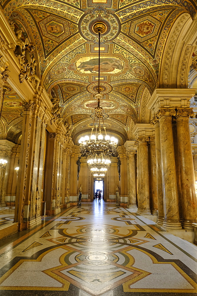 Opera Garnier, frescoes and ornate ceiling by Paul Baudry, Paris, France, Europe