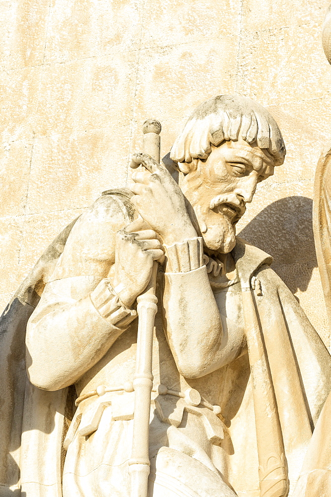 Detail of statue on the Padrao dos Descobrimentos (Monument to the Discoveries), Belem, Lisbon, Portugal, Europe