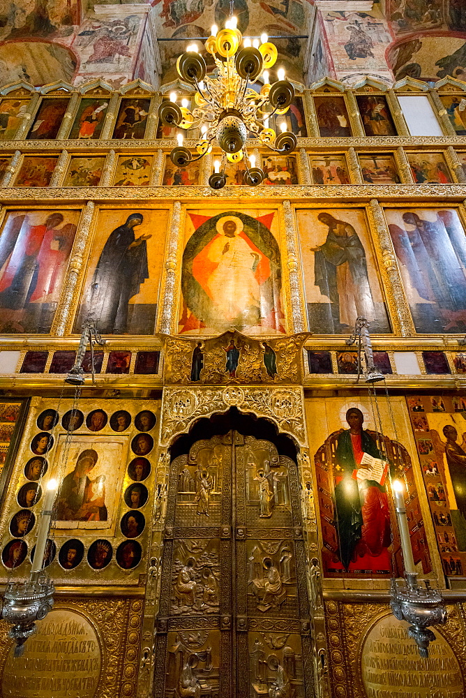 Doorway and Iconostasis inside the Assumption Cathedral, the Kremlin, UNESCO World Heritage Site, Moscow, Russia, Europe