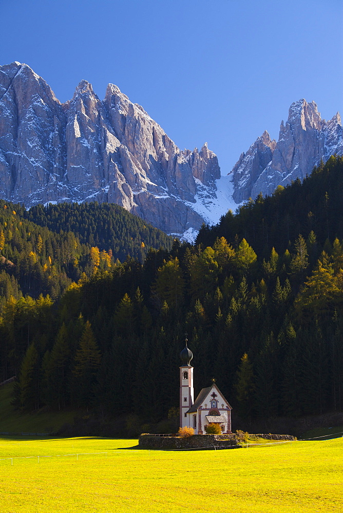 Saint Johann Church, near Saint Magdalena, Val di Funes, Dolomites, Trentino-Alto Adige, South Tirol, Italy, Europe 