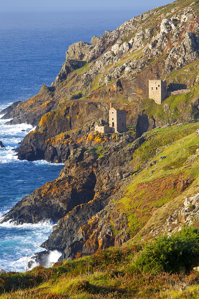 Abandoned Tin Mine near Botallack, UNESCO World Heritage Site, and rocky coast, Cornwall, England, United Kingdom, Europe 