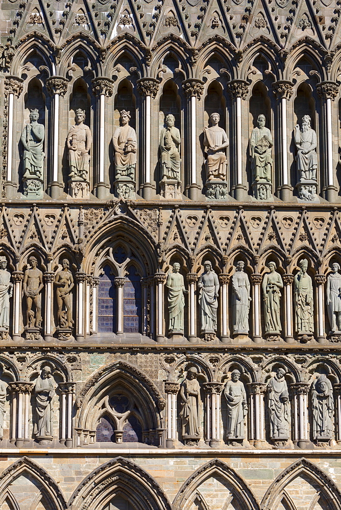 Detail of facade, Nidaros Cathedral, Trondheim, Sor-Trondelag, Norway, Scandinavia, Europe 