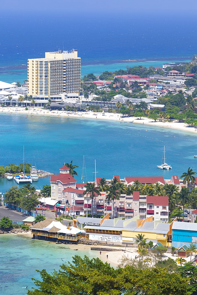 Elevated view over city and coastline, Ocho Rios, Jamaica, West Indies, Caribbean, Central America 