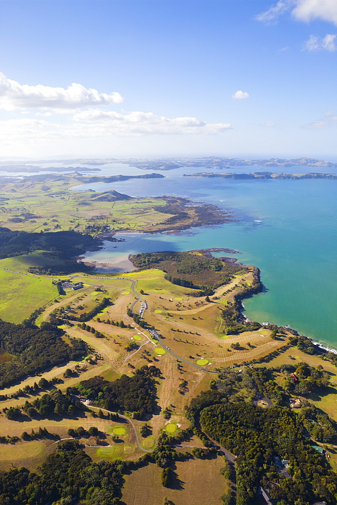 Aerial view over the Bay of Islands, Northland, North Island, New Zealand, Pacific