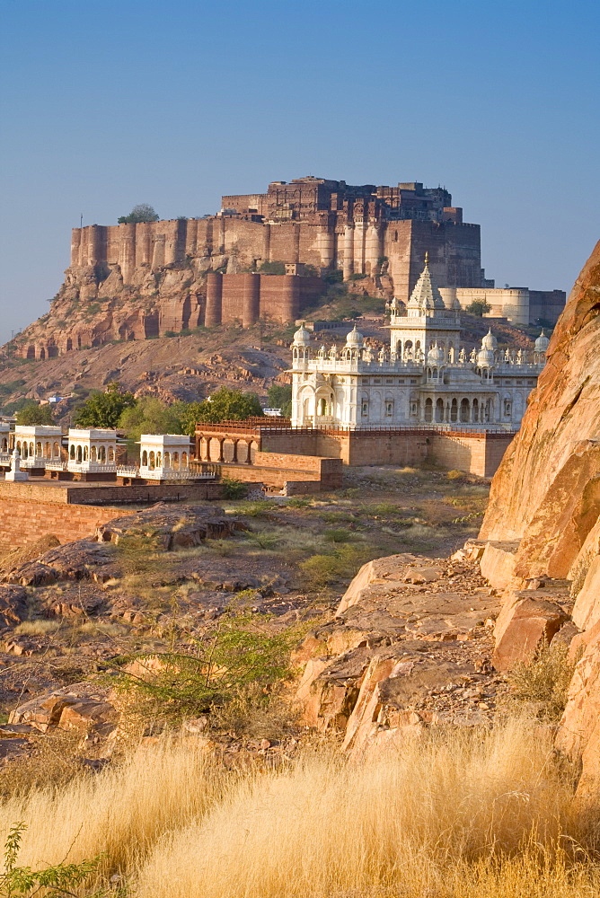 Jaswant Thada and Meherangarh Fort, Jodhpur (The Blue City), Rajasthan, India, Asia