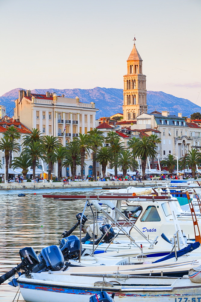 St. Domnius Cathedral Bell Tower and picturesque harbour, Stari Grad (Old Town), Split, Central Dalmatia, Croatia, Europe