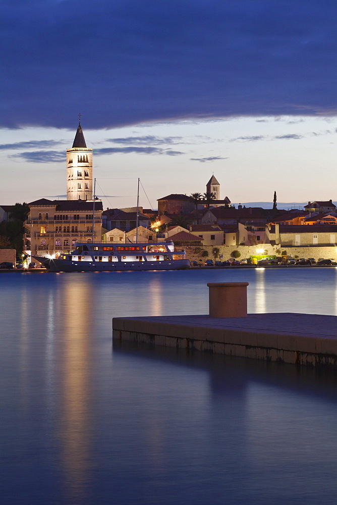 Old town of Rab at dusk, Rab town, Rab Island, Kvarner region, Dalmatia, Adriatic Sea, Croatia, Europe