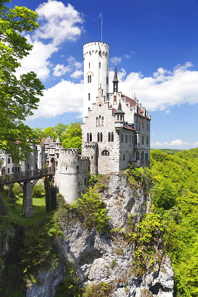 Lichtenstein Castle in spring, Swabian Alb, Baden Wurttemberg, Germany, Europe