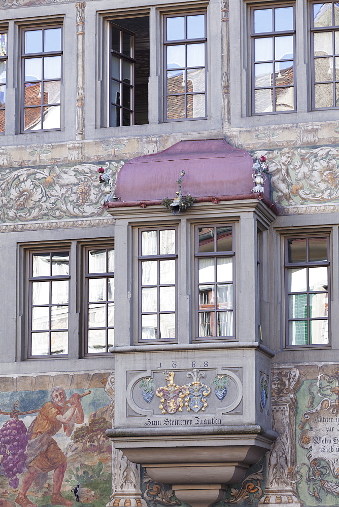 Facades of the town houses at the Rathausplatz square, Stein am Rhein, Canton Schaffhausen, Switzerland, Europe