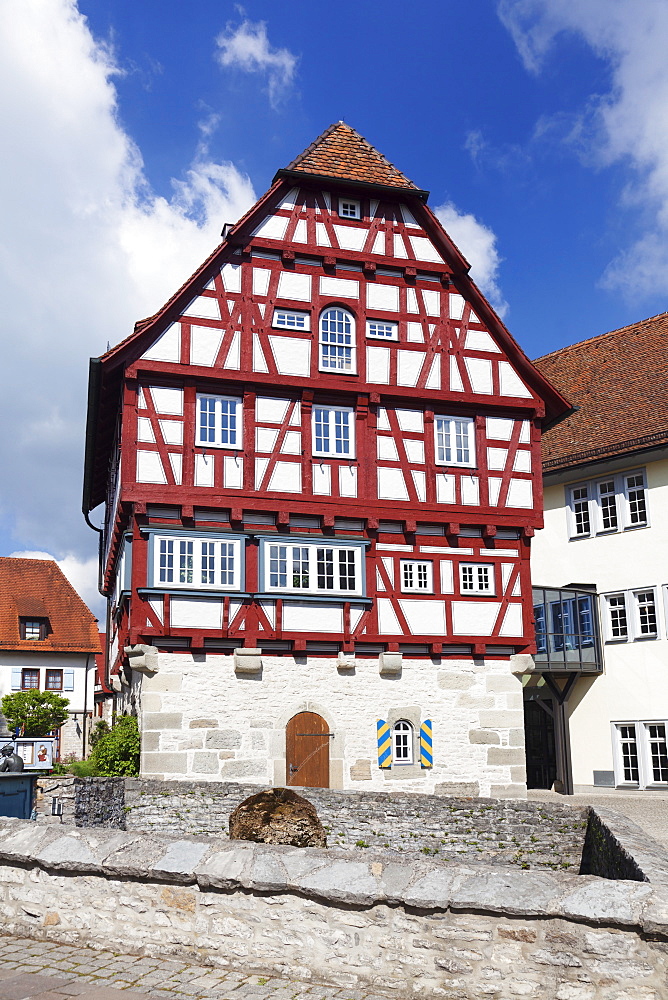 Half timbered house, town hall, old town, Vellberg, Hohenlohe Region, Baden Wurttemberg, Germany, Europe