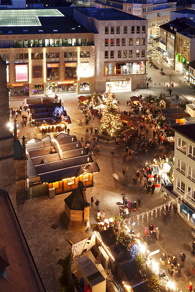 View from Kilianskirche church of Christmas fair in Kiliansplatz Square, Heilbronn, Baden Wurttemberg, Germany, Europe