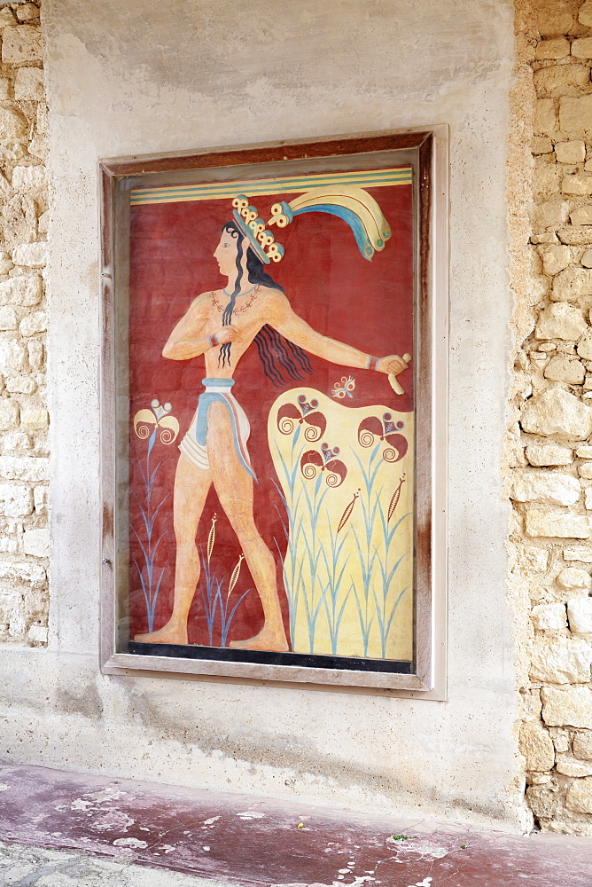 Fresco in Palace of Knossos, Iraklion (Heraklion) (Iraklio), Crete, Greek Islands, Greece, Europe