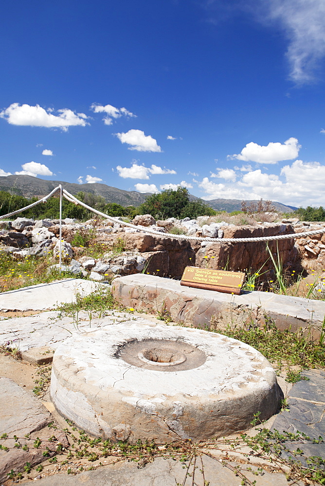 Kernos stone, Minoan Palace, excavation site, Malia, Heraklion, Crete, Greek Islands, Greece, Europe