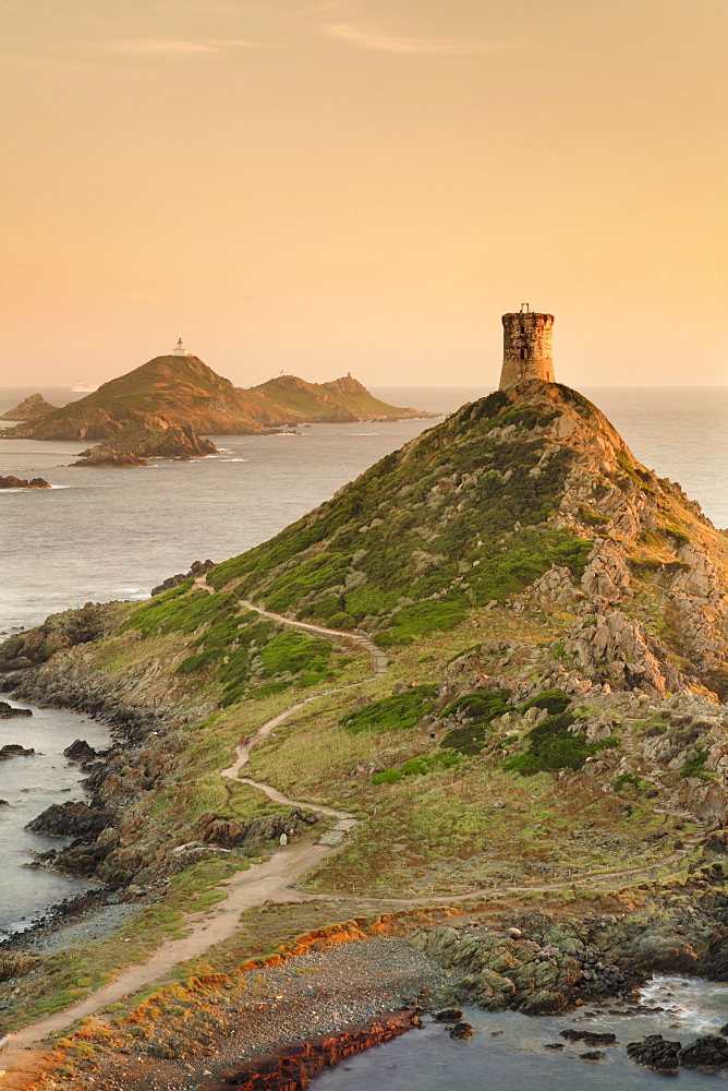 Tour de la Parata and the islands of Iles Sanguinaires, Corsica, France, Mediterranean, Europe 