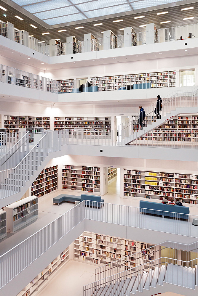 Interior view, New Public Library, Mailaender Platz Square, Architect Prof. Eun Young Yi, Stuttgart, Baden Wurttemberg, Germay, Europe