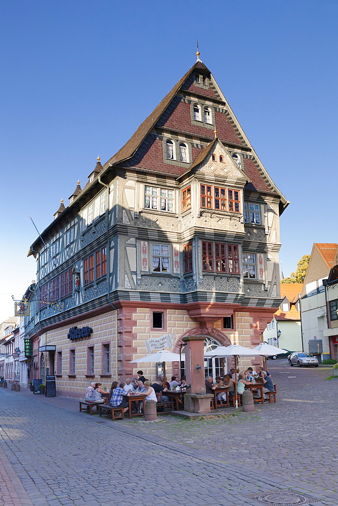 Tavern in a half-timbered house, old town of Miltenberg, Franconia, Bavaria, Germany, Europe