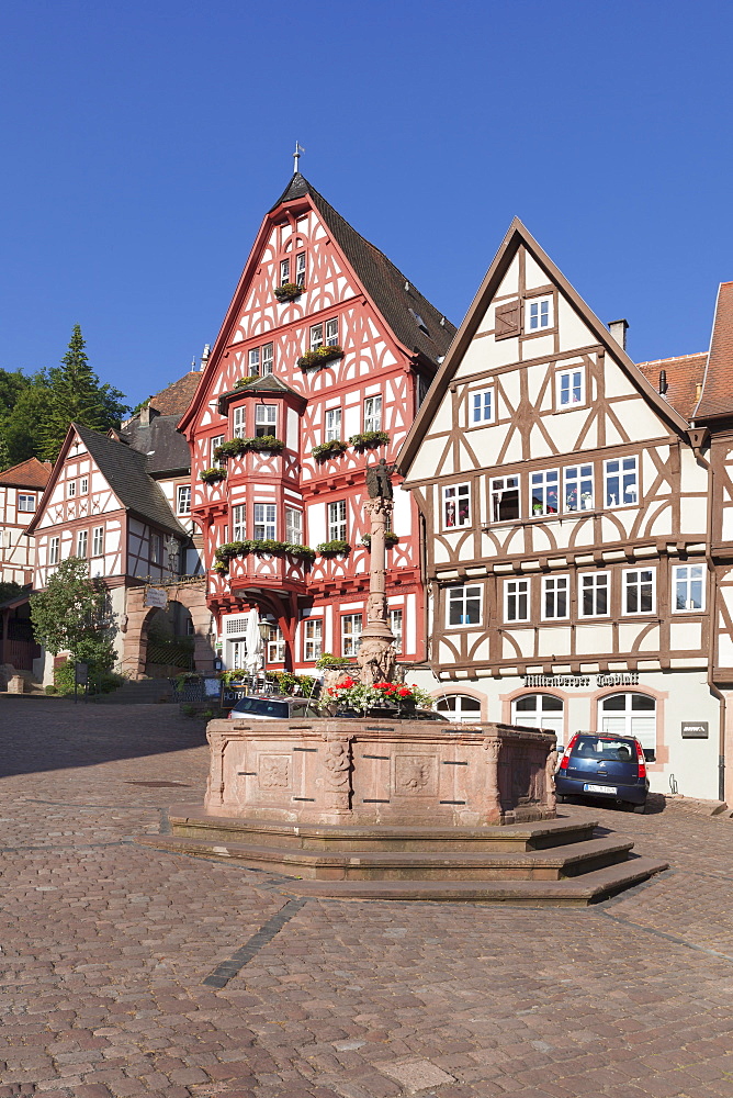 Market Square with half-timbered houses, old town of Miltenberg, Franconia, Bavaria, Germany, Europe