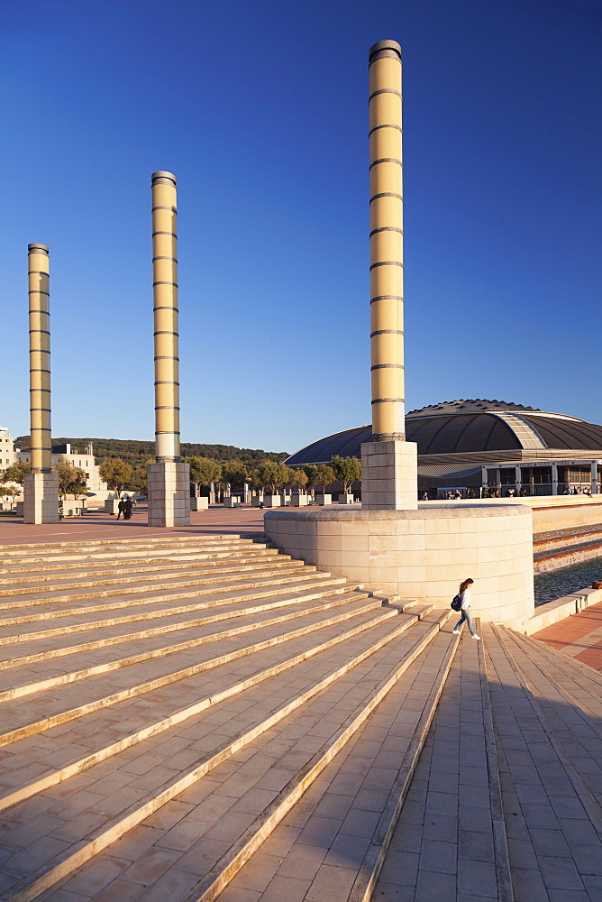 Palau Sant Jordi hall, architect Arata Isozaki, Olympic Stadium complex, Placa d'Europa, Montjuic, Barcelona, Catalonia, Spain, Europe