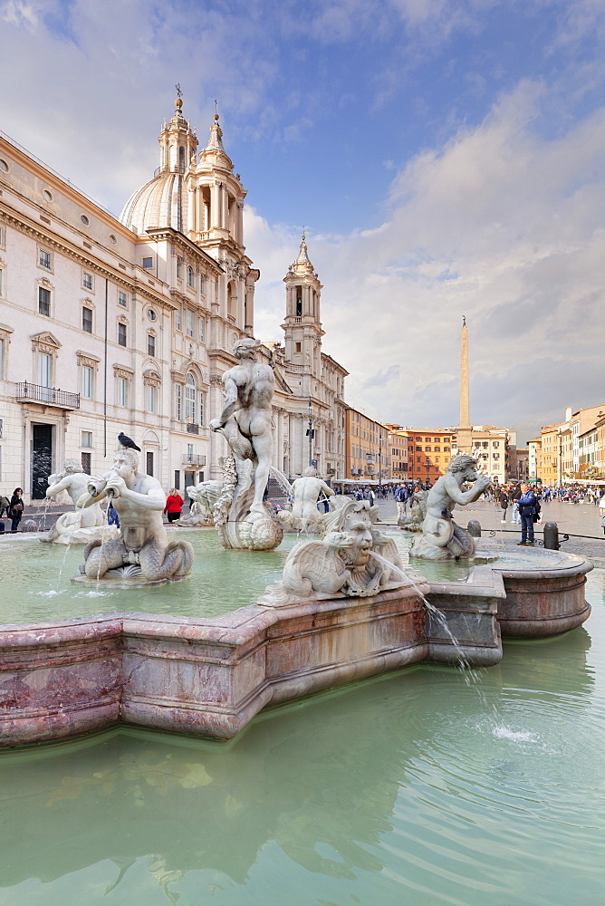 Fontana del Moro Fountain, Sant'Agnese in Agone Church, Piazza Navona, Rome, Lazio, Italy, Europe