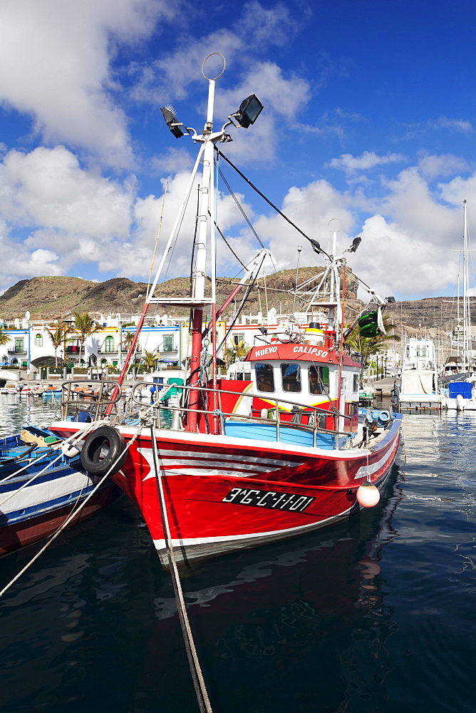 Fishing boat at the old port of Puerto de Mogan, Gran Canaria, Canary Islands, Spain, Atlantic, Europe