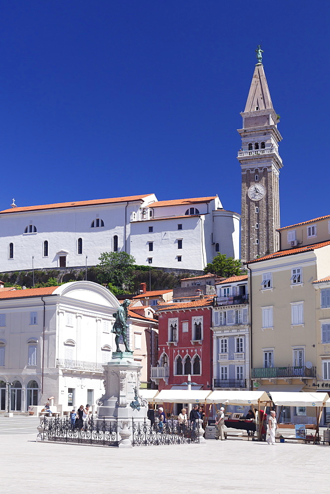 Old town with Tartini Square and the cathedral of St. George, Piran, Istria, Slovenia, Europe