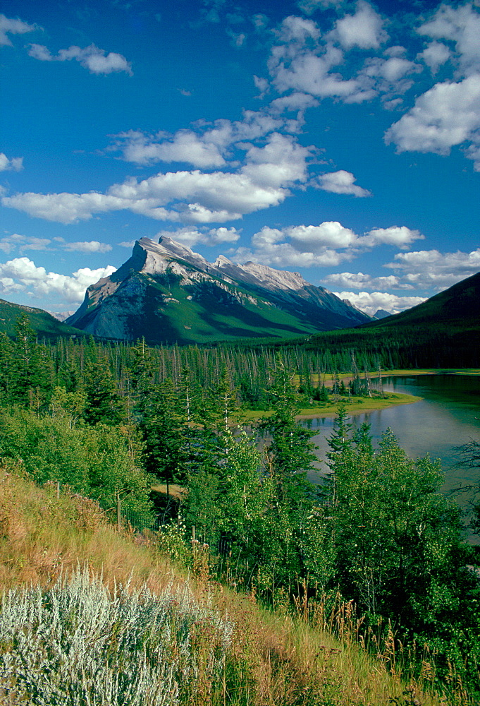 Mount Rundle and the Vermillion Lakes in Banff National Park in Alberta, Canada