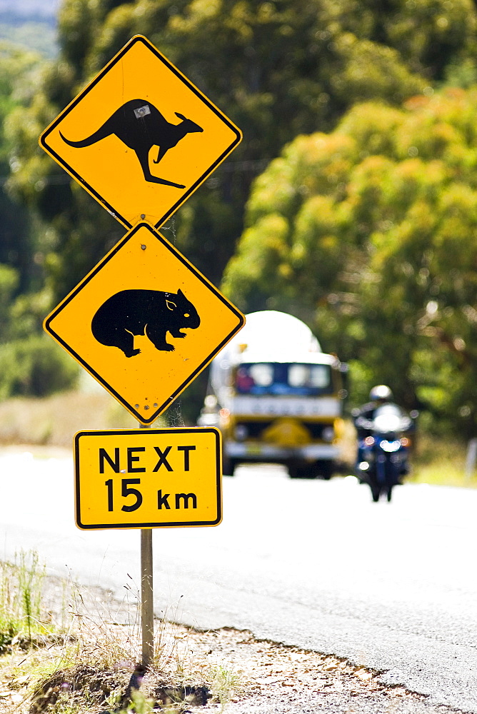 Animals Crossing sign on Great Western Highway from Sydney, New South Wales, Australia