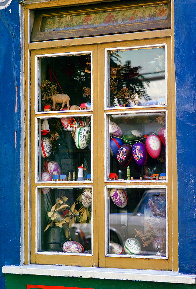 Decorated Easter eggs for sale in a shop window, Austria