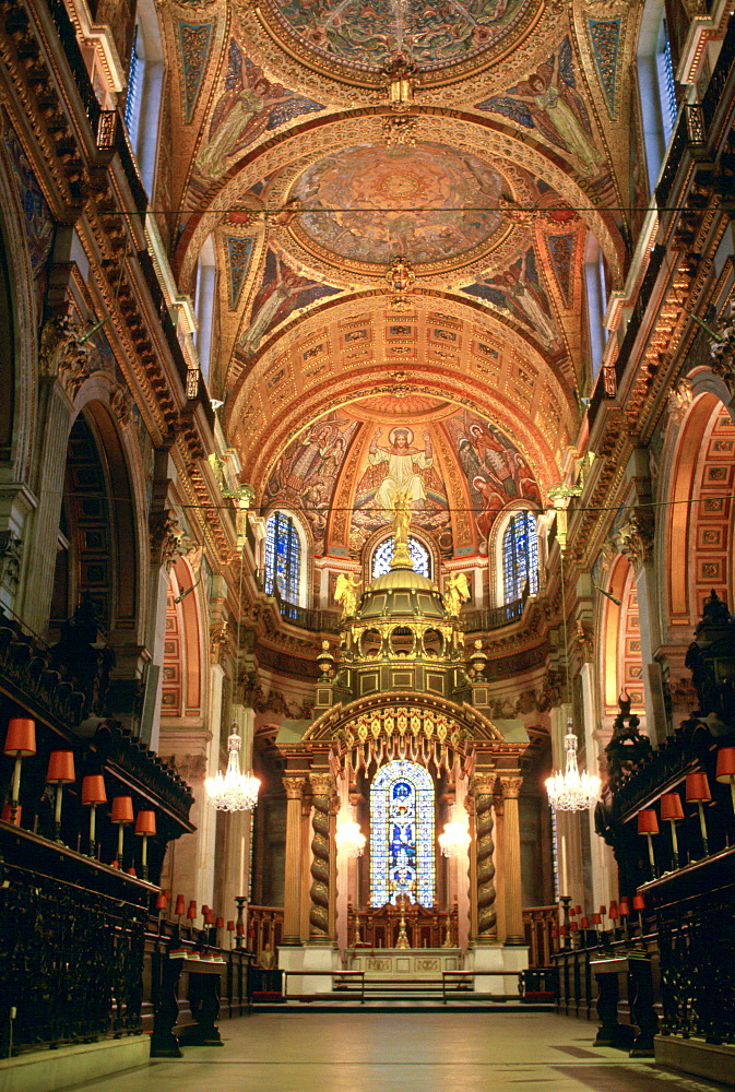 The interior of St Paul's Cathedral which was designed by architect Sir Christopher Wren, London, England