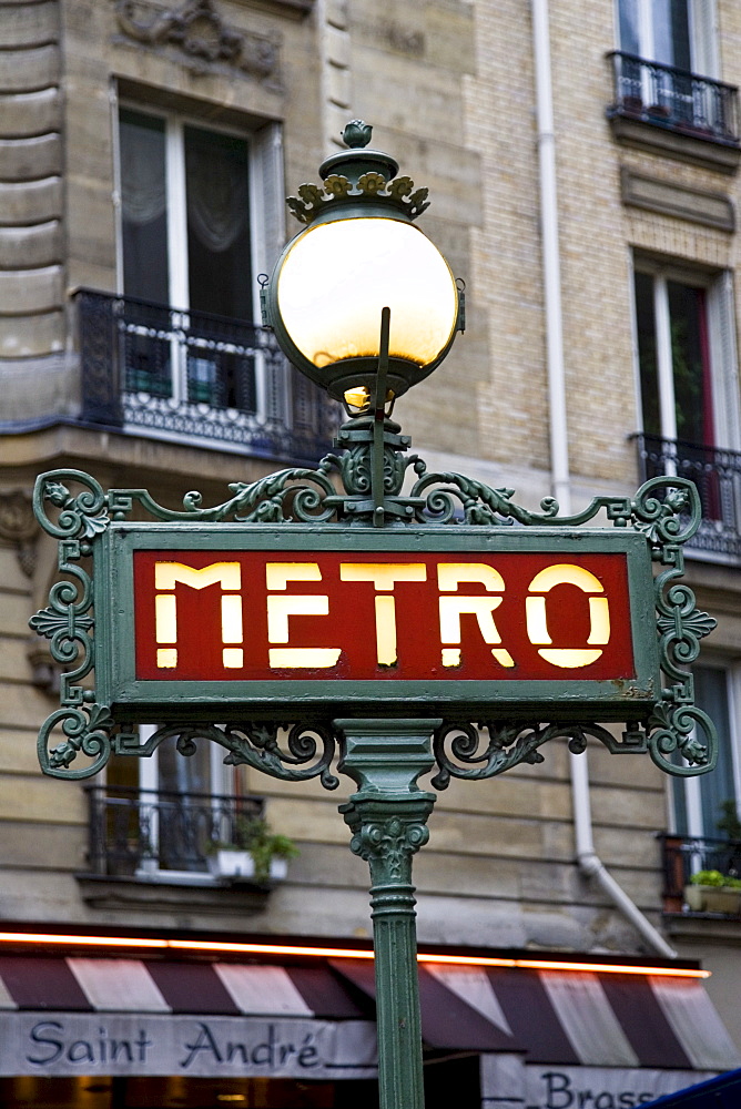 Metro sign, Boulevard Saint Germain, Paris, France