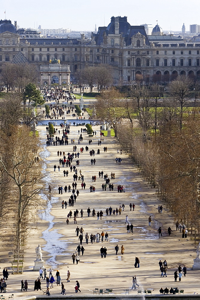 Visitors stroll through Jardin des Tuileries, Paris, France