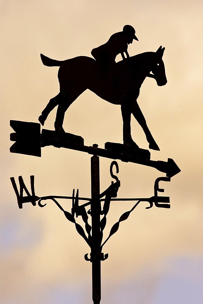 Horse and rider shaped weather vane pointing East, United KingdomMet