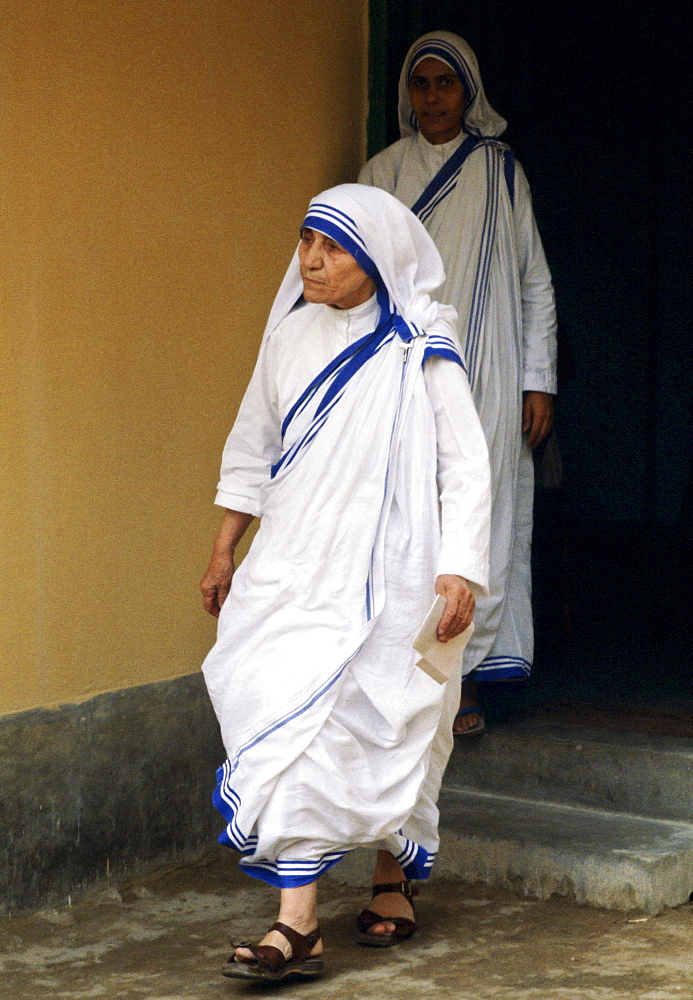 Mother Teresa at her mission for underprivileged people in Calcutta, India.