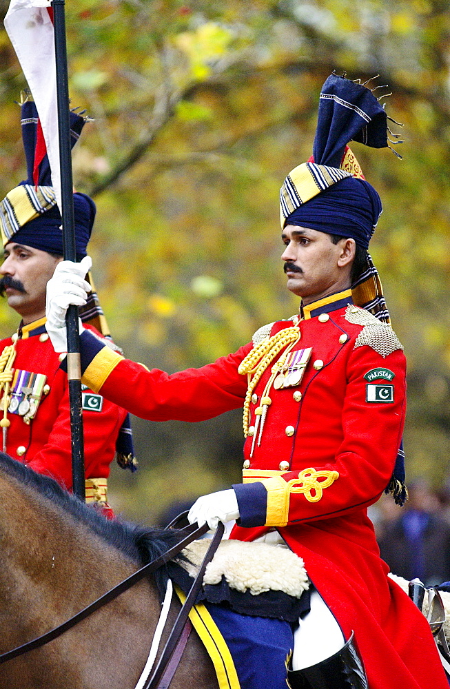 Pakistan mounted guard attending ceremony in London to unveil memorial to Commonwealth military who fought in the World War.