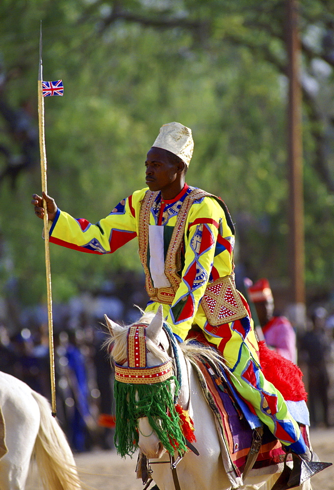 Man riding a decorated horse at a Durbar, in Maidugari Nigeria, Africa