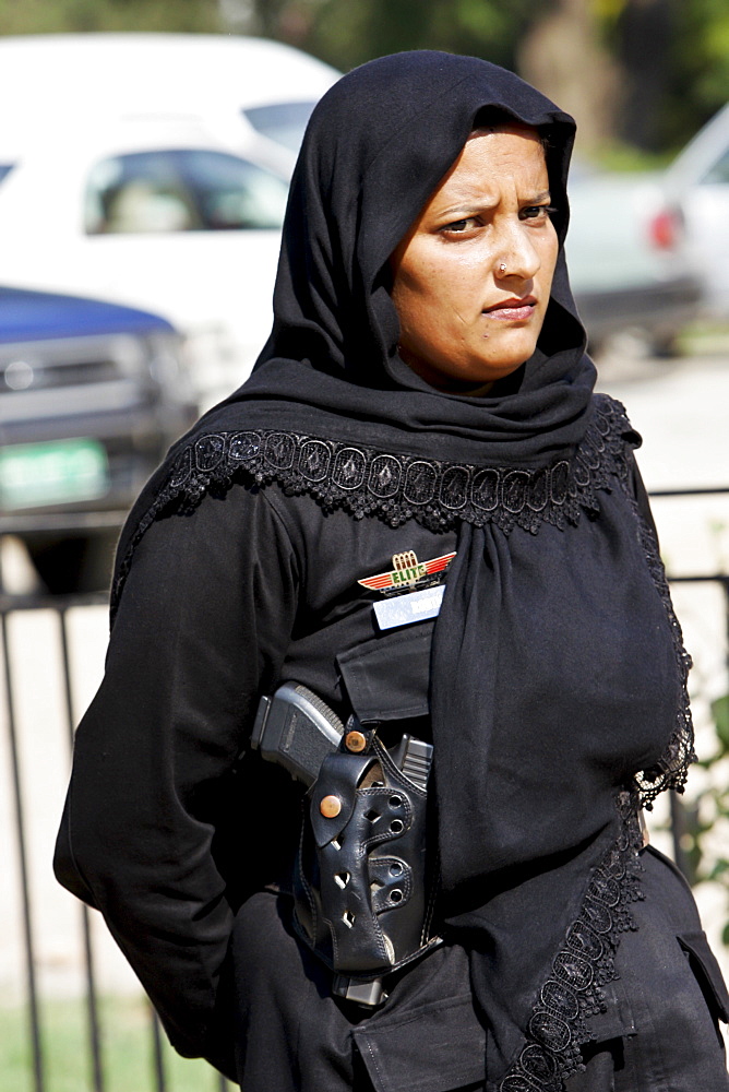 Pakistani policewoman on duty in Rawalpindi, Pakistan