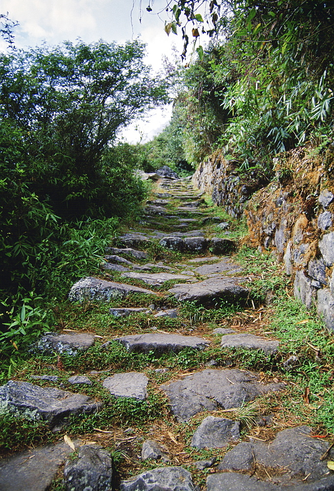 Trail to Machu Picchu ruins of Inca citadel in Peru, South America