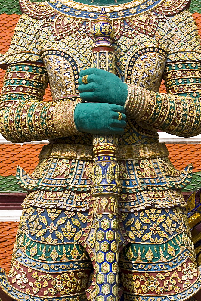 Indrajit Giant statue guards an entrance to Wat Phra Kaeo, Bangkok, Thailand