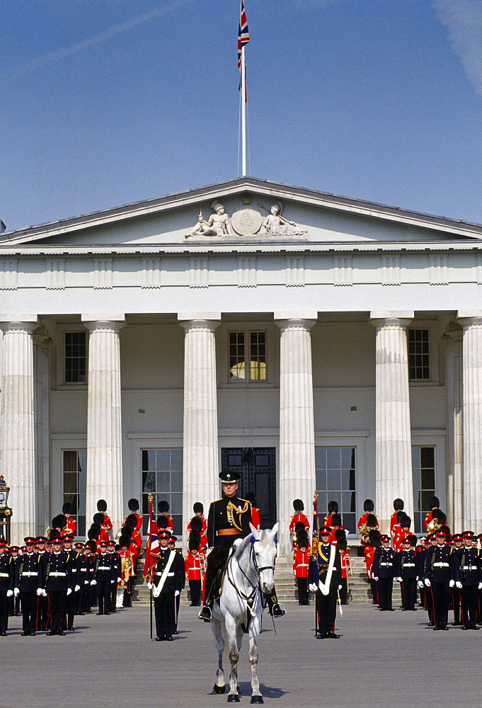 Military cadets at Sovereign's Parade at Sandhurst Royal Military Academy, Surrey, UK.